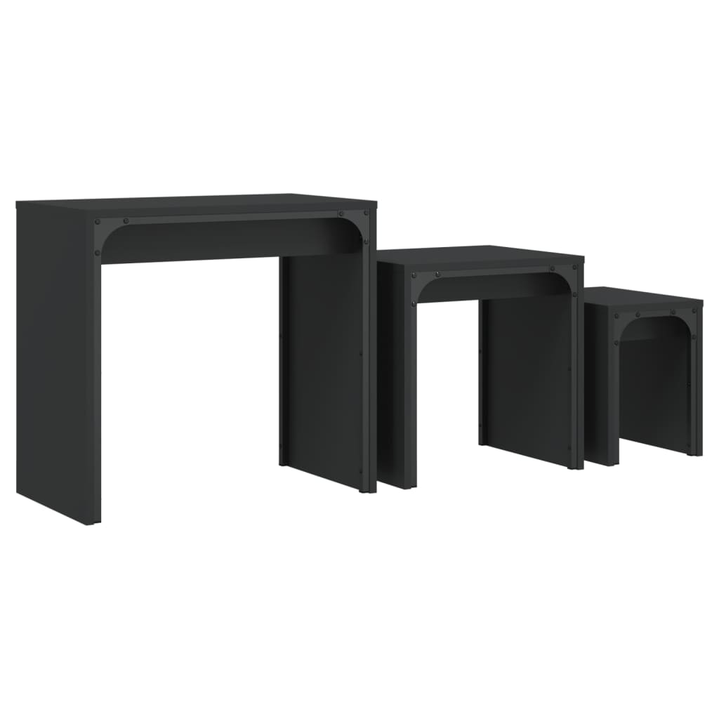 Coffee Table Nesting Tables 3 Pcs Engineered Wood Black Smoked Oak Grey Sonoma 6
