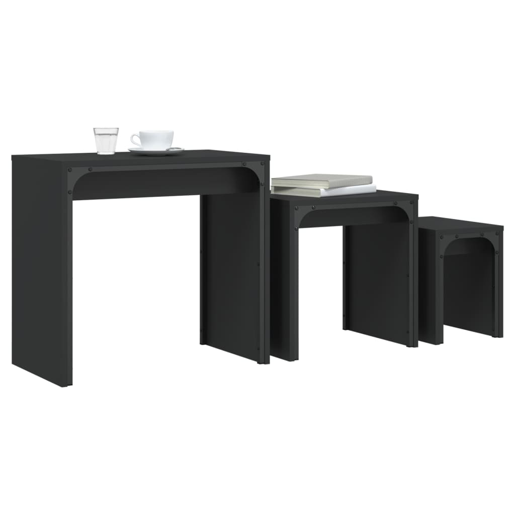 Coffee Table Nesting Tables 3 Pcs Engineered Wood Black Smoked Oak Grey Sonoma 6