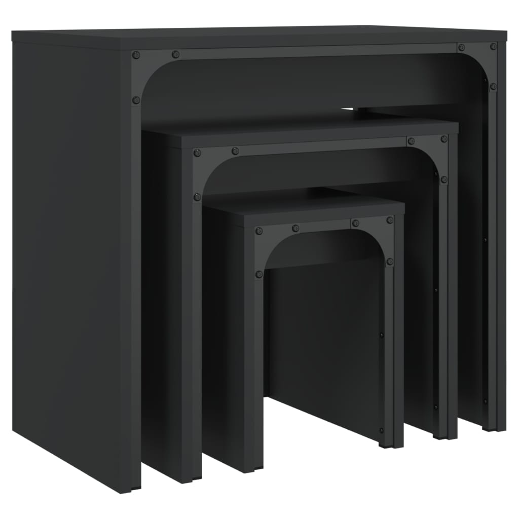 Coffee Table Nesting Tables 3 Pcs Engineered Wood Black Smoked Oak Grey Sonoma 6