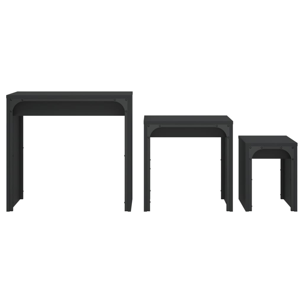Coffee Table Nesting Tables 3 Pcs Engineered Wood Black Smoked Oak Grey Sonoma 6
