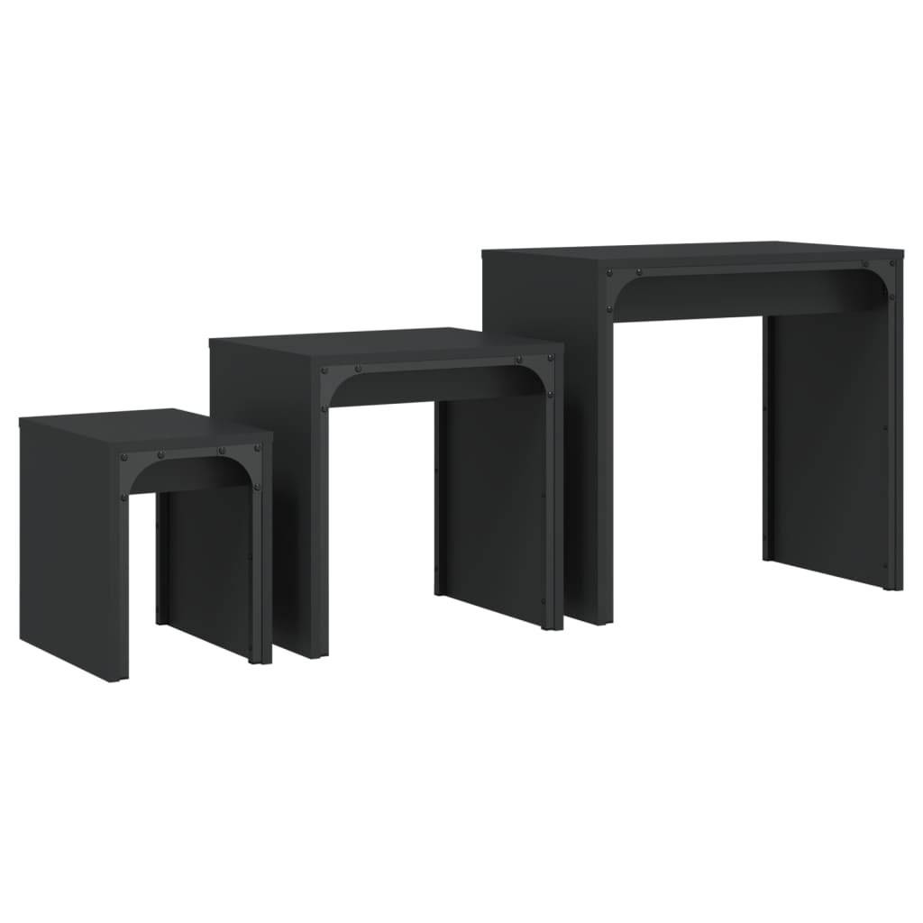 Coffee Table Nesting Tables 3 Pcs Engineered Wood Black Smoked Oak Grey Sonoma 6