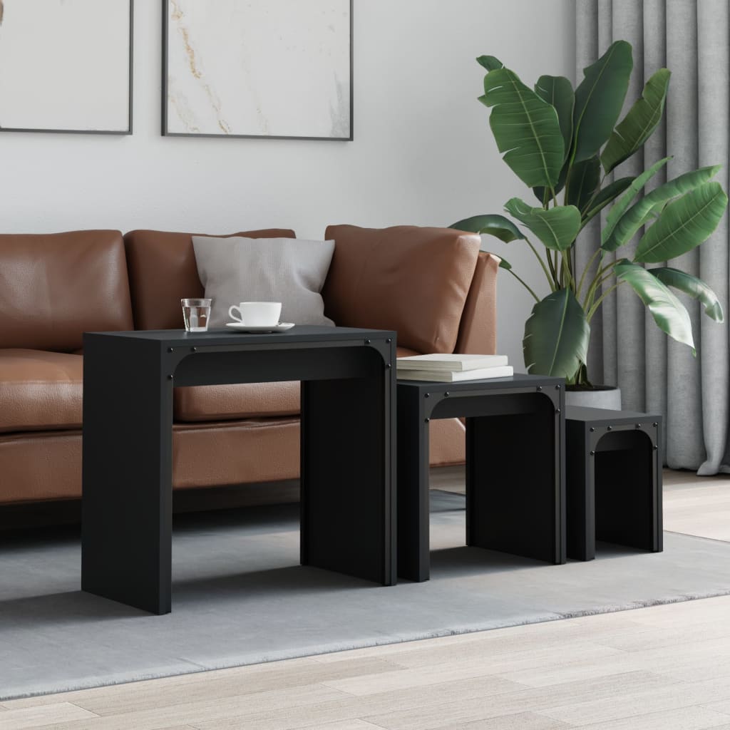 Coffee Table Nesting Tables 3 Pcs Engineered Wood Black Smoked Oak Grey Sonoma 6