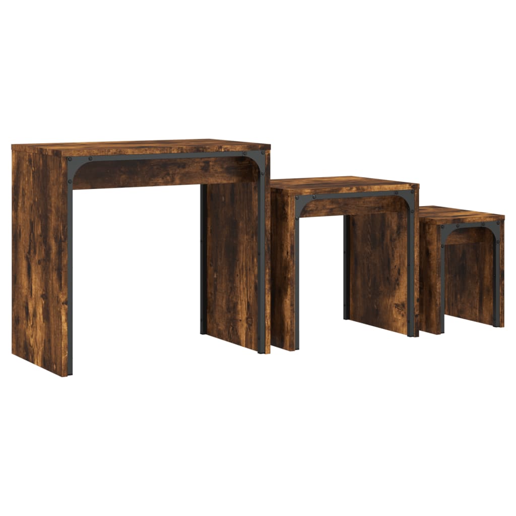 Coffee Table Nesting Tables 3 Pcs Engineered Wood Black Smoked Oak Grey Sonoma 6