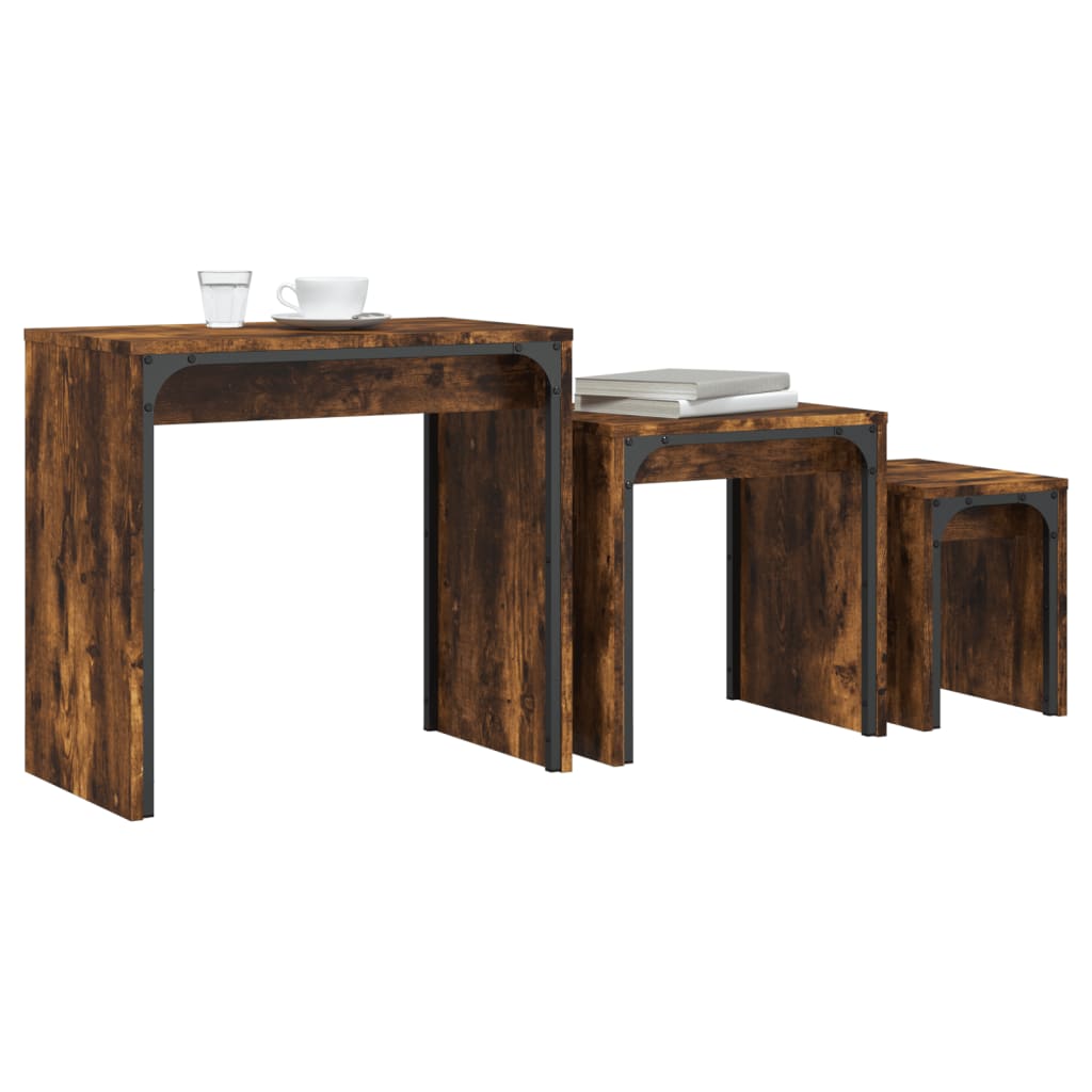 Coffee Table Nesting Tables 3 Pcs Engineered Wood Black Smoked Oak Grey Sonoma 6