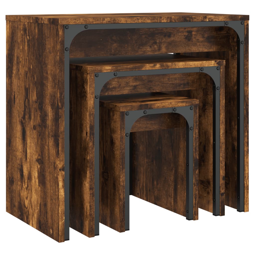 Coffee Table Nesting Tables 3 Pcs Engineered Wood Black Smoked Oak Grey Sonoma 6