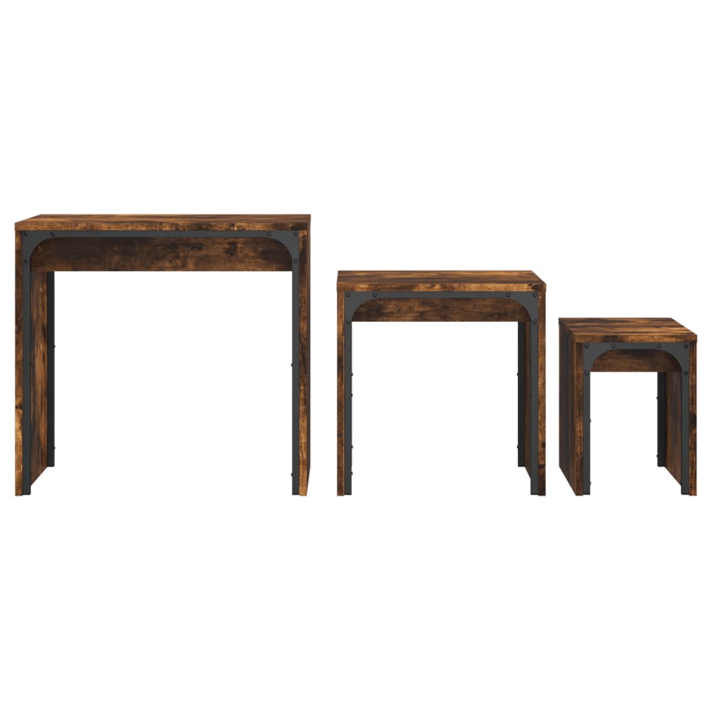 Coffee Table Nesting Tables 3 Pcs Engineered Wood Black Smoked Oak Grey Sonoma 6