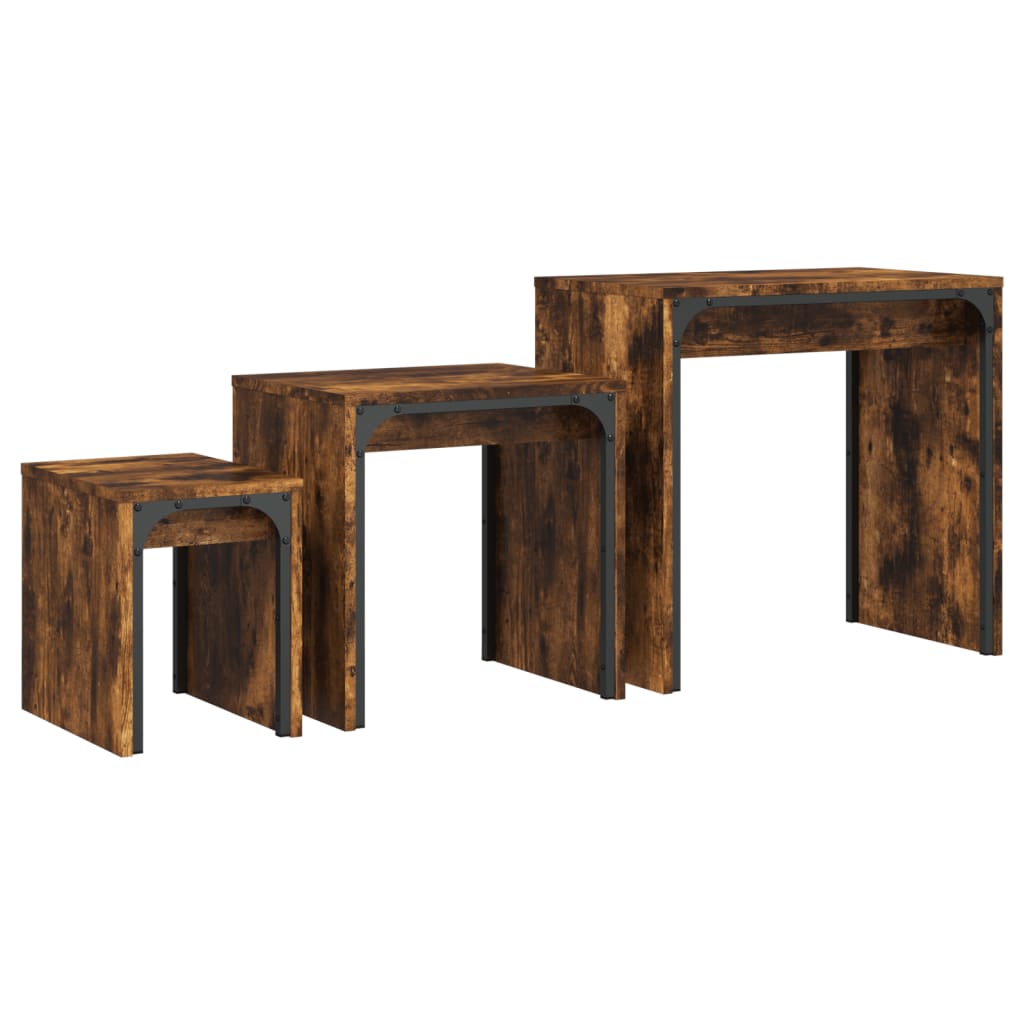 Coffee Table Nesting Tables 3 Pcs Engineered Wood Black Smoked Oak Grey Sonoma 6