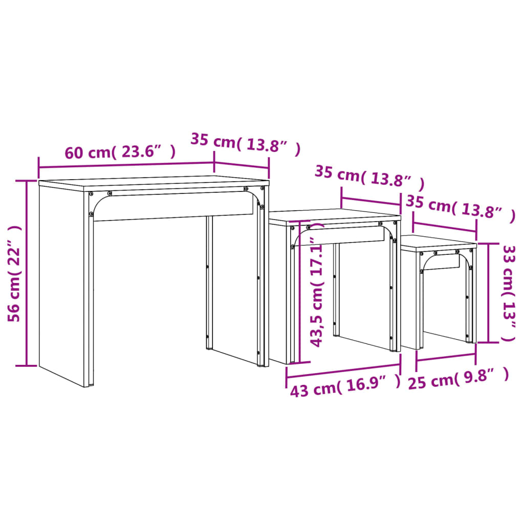 Coffee Table Nesting Tables 3 Pcs Engineered Wood Black Smoked Oak Grey Sonoma 6