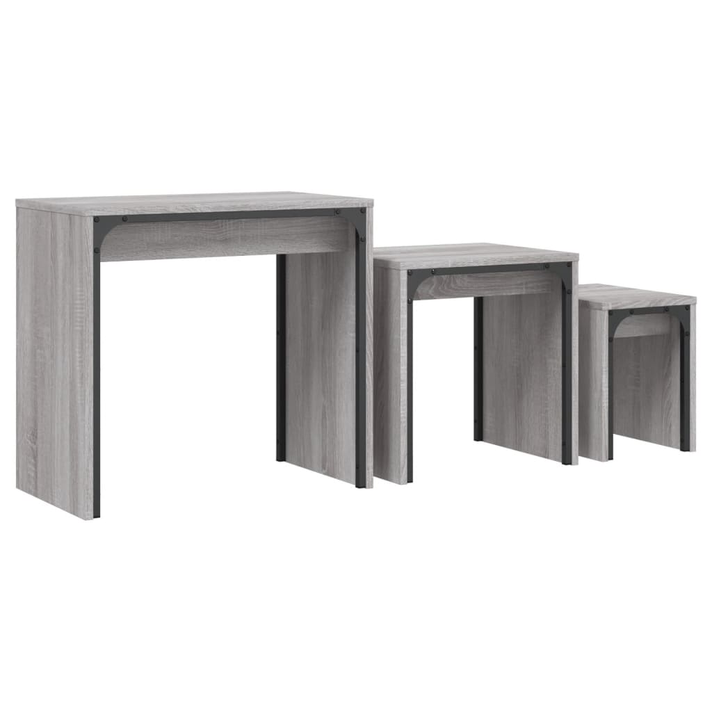 Coffee Table Nesting Tables 3 Pcs Engineered Wood Black Smoked Oak Grey Sonoma 6