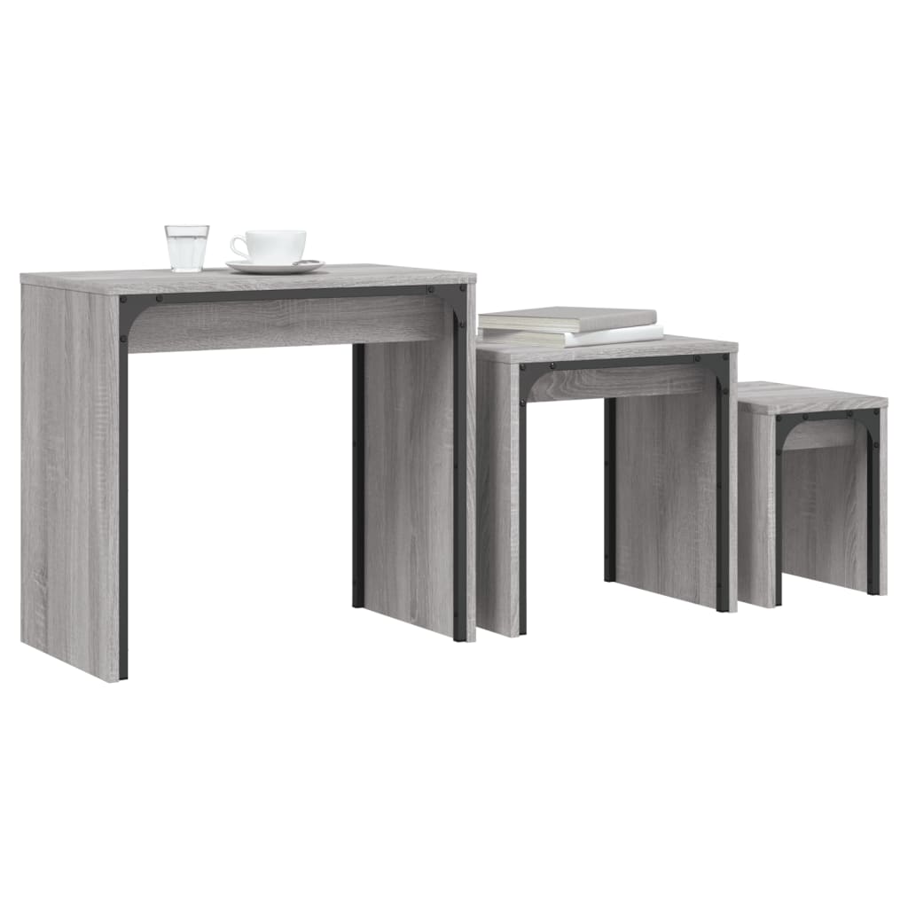 Coffee Table Nesting Tables 3 Pcs Engineered Wood Black Smoked Oak Grey Sonoma 6