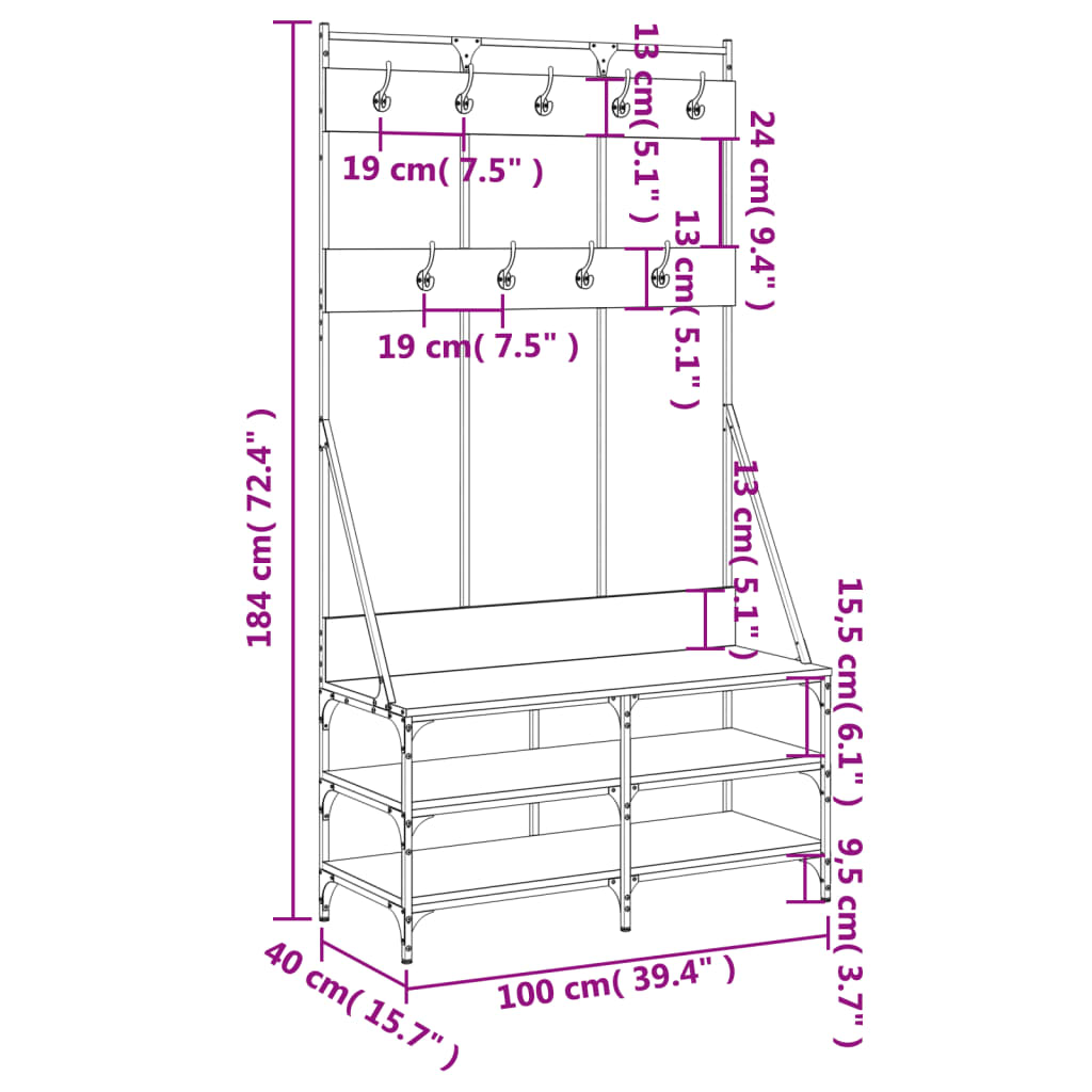 Clothes Rack With Shoe Storage 100X40X184 Cm