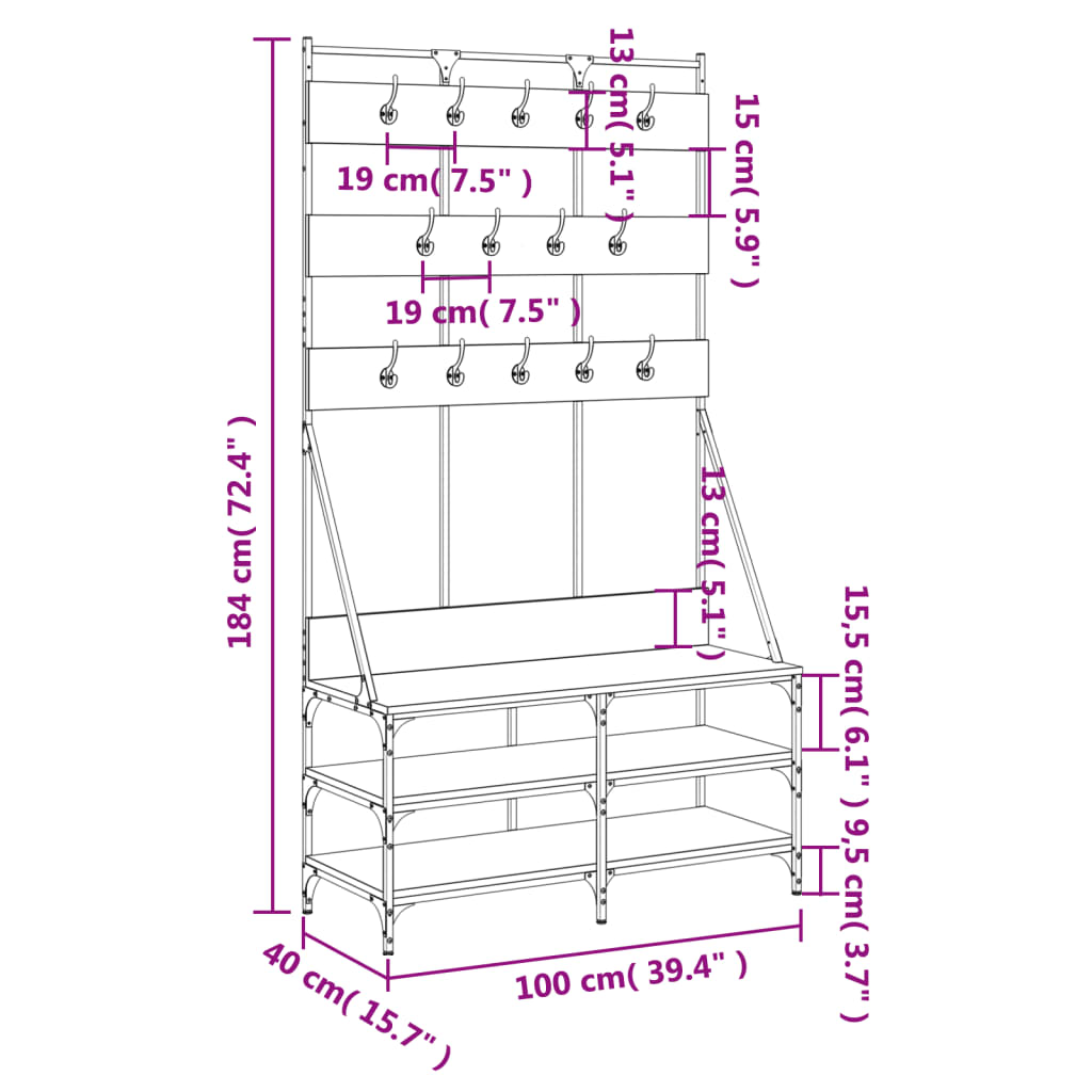 Clothes Rack With Shoe Storage 100X40X184 Cm