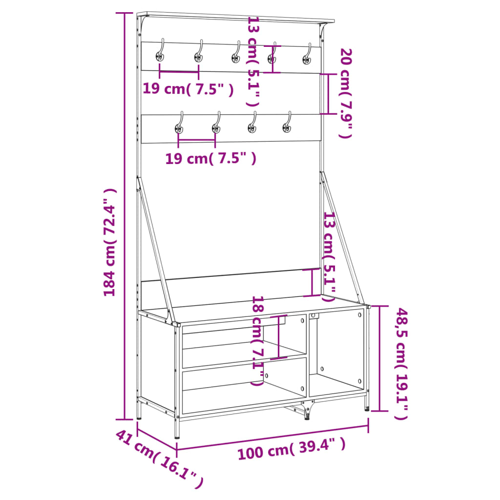 Clothes Rack With Shoe Storage 100X41X184 Cm