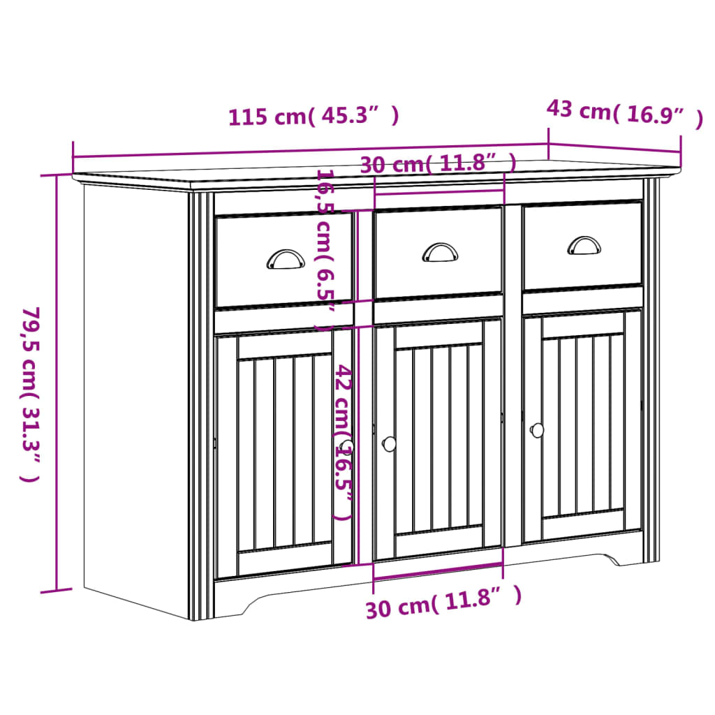 Highborad "Bodo" White And 115.5X43X200.5Cm Solid Wood Pine