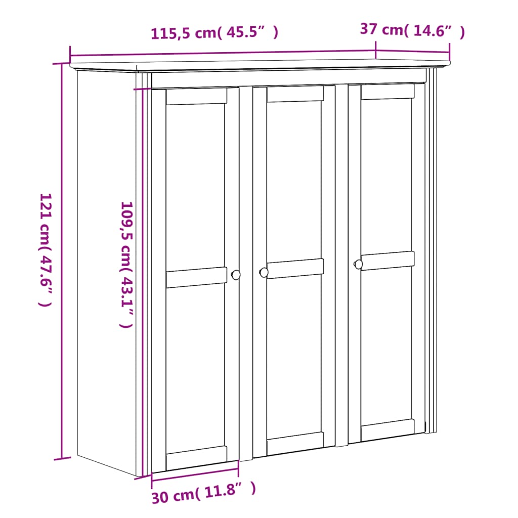 Highborad "Bodo" White And 115.5X43X200.5Cm Solid Wood Pine