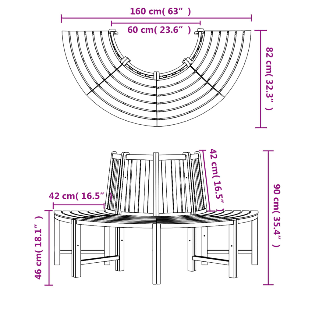 Tree Benches 2 Pcs Half Round Ø160 Cm Solid Wood Teak