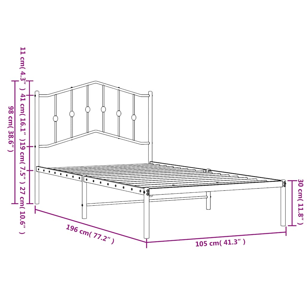 Metal Bed Frame Without Mattress 100X190Cm