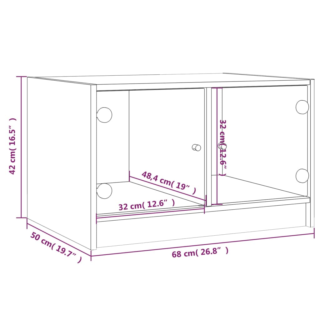 Coffee Table With Glass Doors 68X50X42 Cm