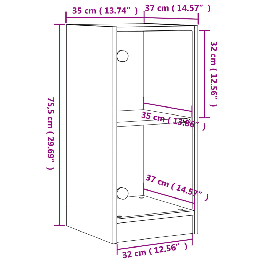 Side Cabinet With Glass Doors 35X37X75.5 Cm