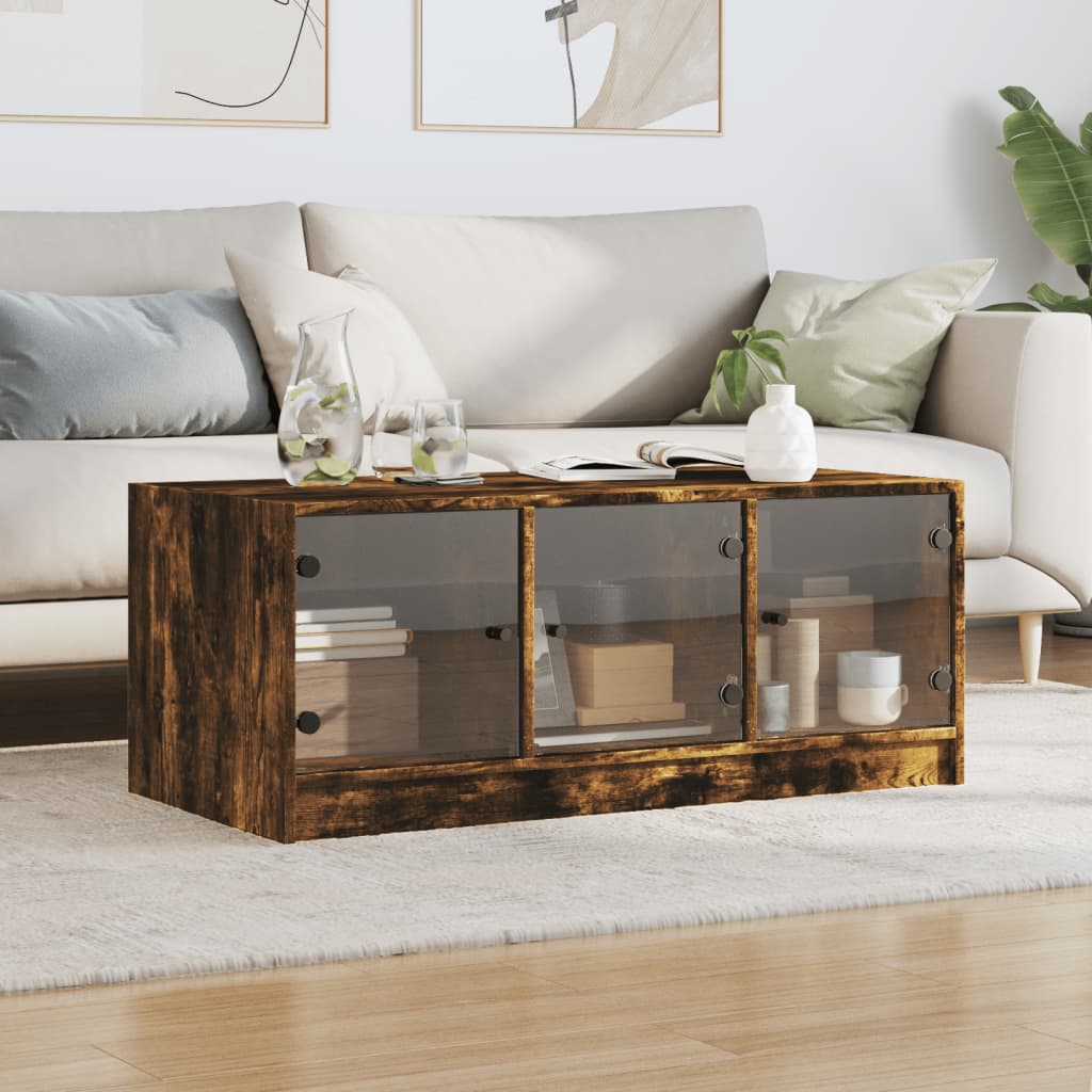 Coffee Table With Glass Doors 102X50X42 Cm