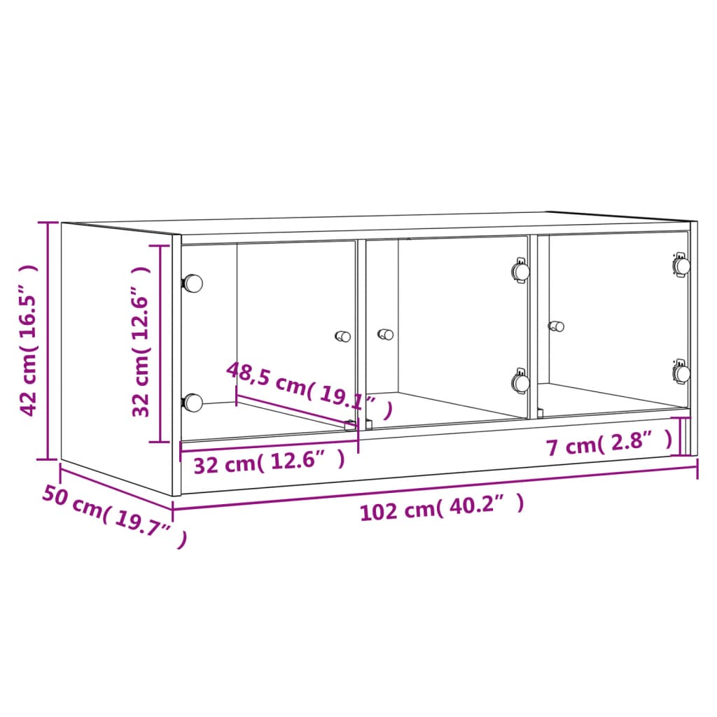 Coffee Table With Glass Doors 102X50X42 Cm