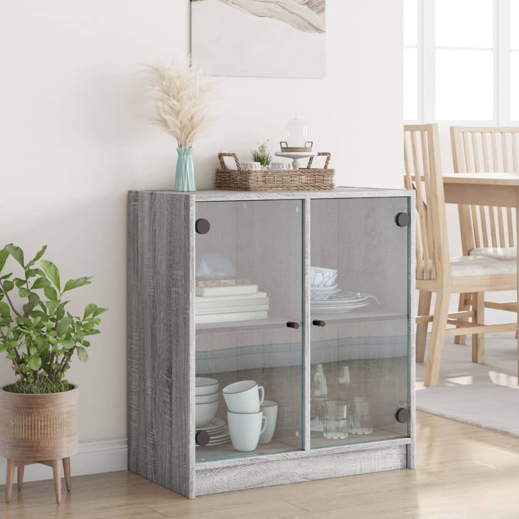 Side Cabinet With Glass Doors 68X37X75.5 Cm