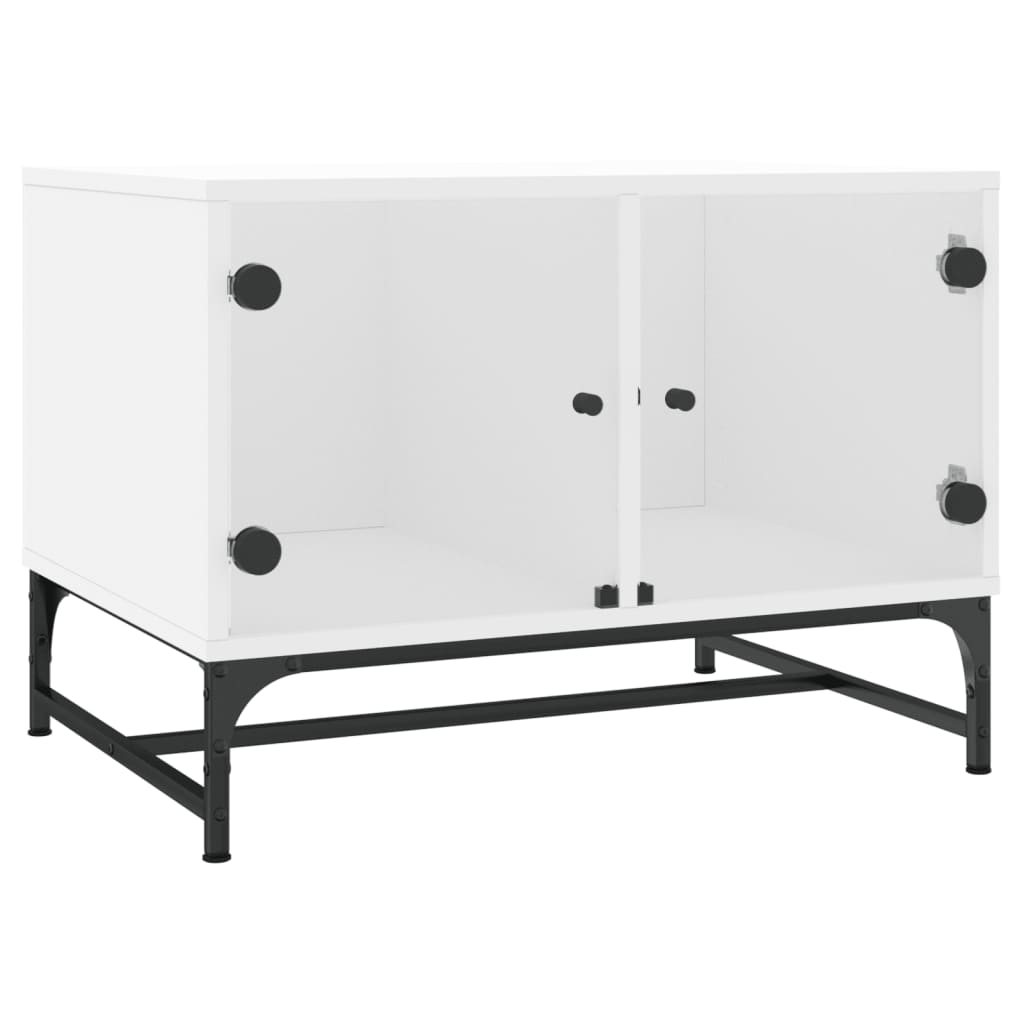 Coffee Table Glass Doors 68.5X50X50 Cm Smoked Oak Concrete Grey Sonoma Oak Black