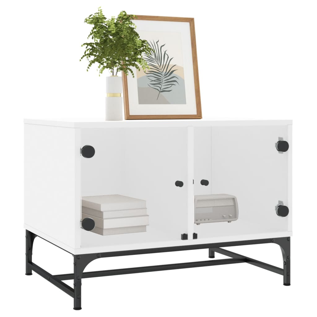 Coffee Table Glass Doors 68.5X50X50 Cm Smoked Oak Concrete Grey Sonoma Oak Black