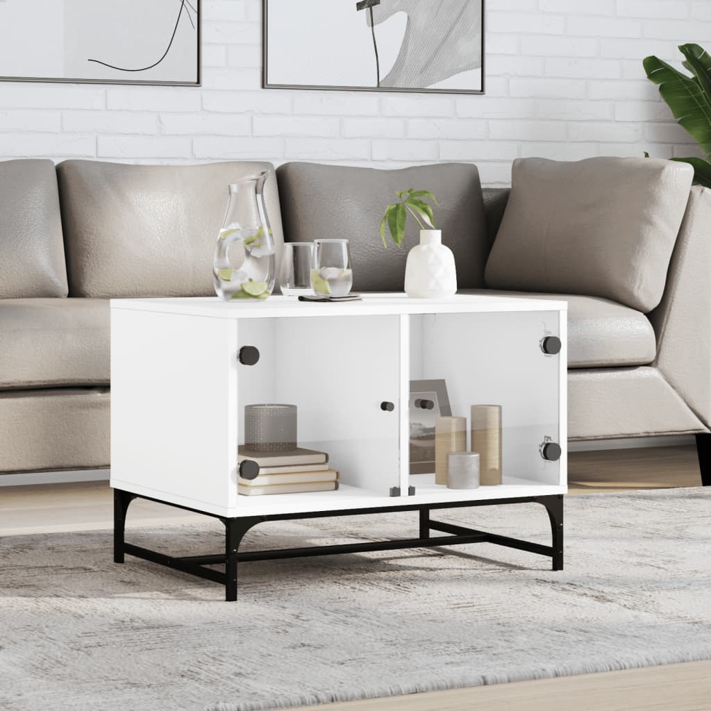 Coffee Table Glass Doors 68.5X50X50 Cm Smoked Oak Concrete Grey Sonoma Oak Black