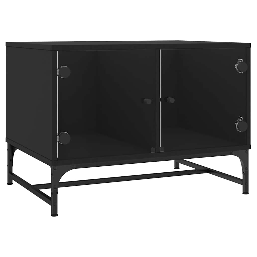 Coffee Table Glass Doors 68.5X50X50 Cm Smoked Oak Concrete Grey Sonoma Oak Black