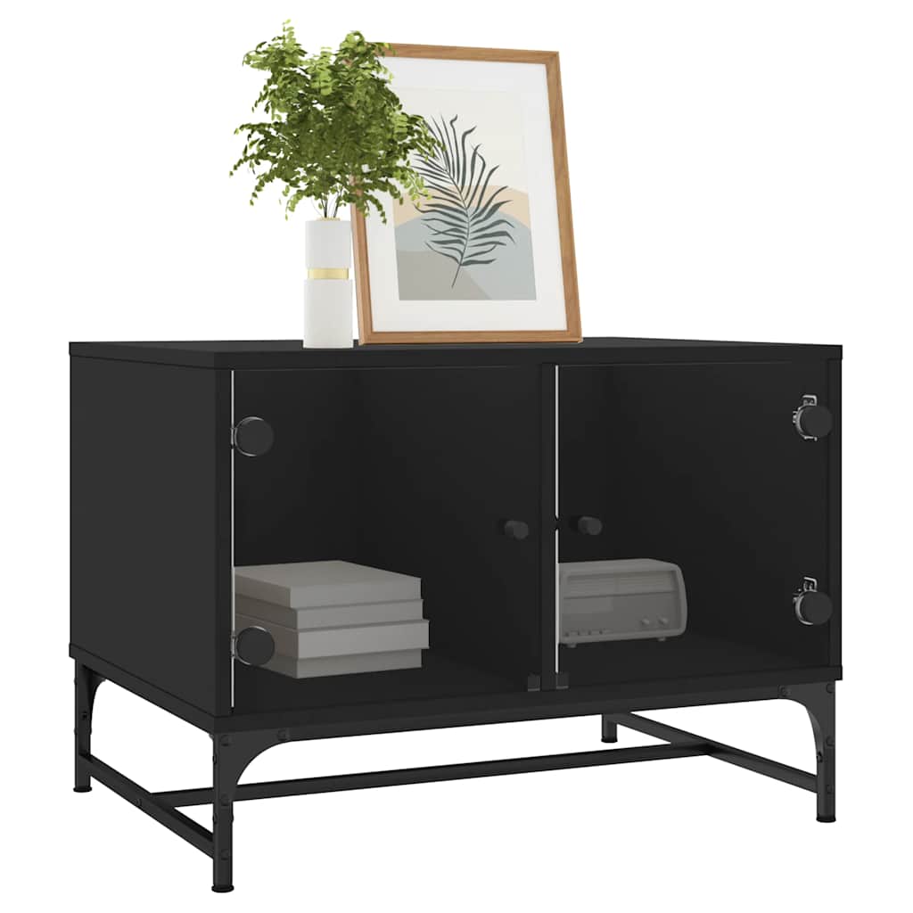 Coffee Table Glass Doors 68.5X50X50 Cm Smoked Oak Concrete Grey Sonoma Oak Black