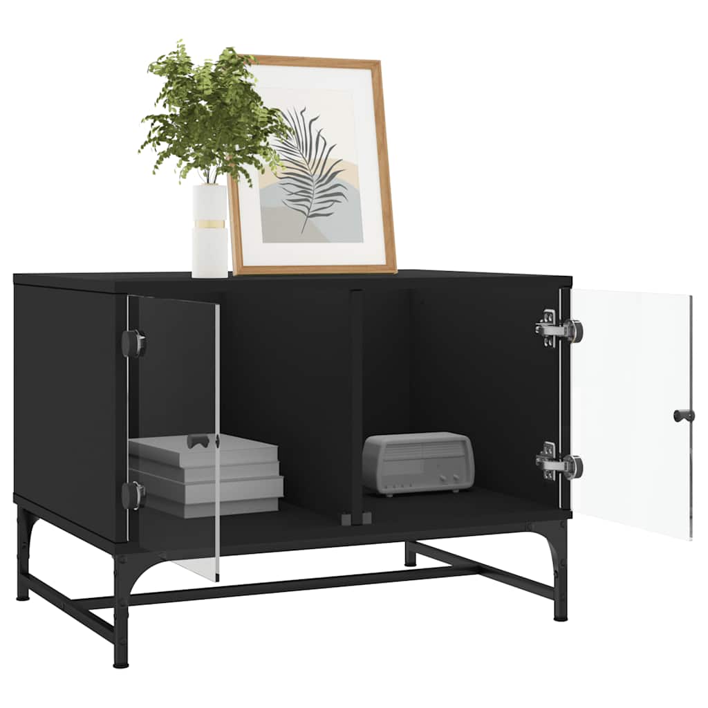 Coffee Table Glass Doors 68.5X50X50 Cm Smoked Oak Concrete Grey Sonoma Oak Black