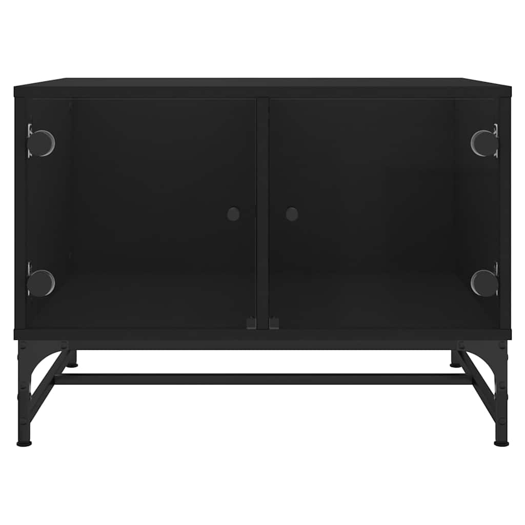 Coffee Table Glass Doors 68.5X50X50 Cm Smoked Oak Concrete Grey Sonoma Oak Black