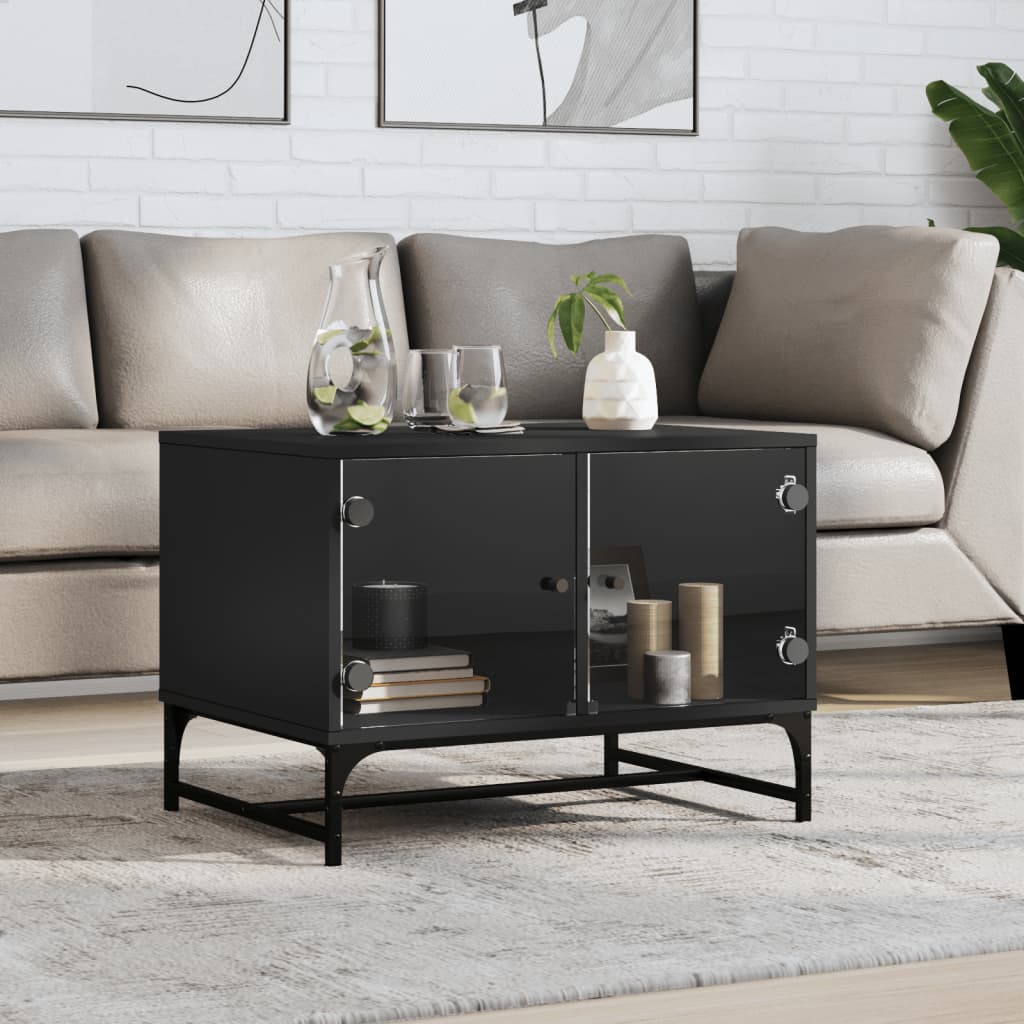Coffee Table With Glass Doors 68.5X50X50 Cm