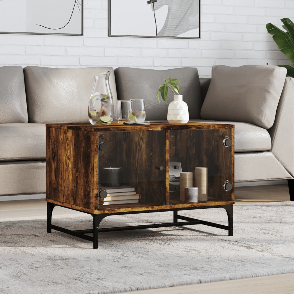 Coffee Table With Glass Doors 68.5X50X50 Cm