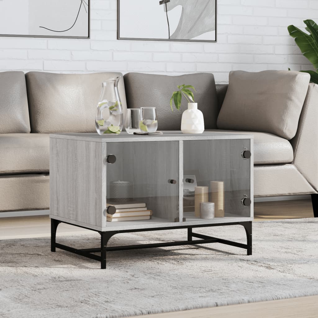Coffee Table With Glass Doors 68.5X50X50 Cm