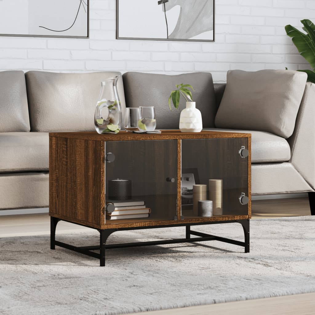 Coffee Table With Glass Doors 68.5X50X50 Cm