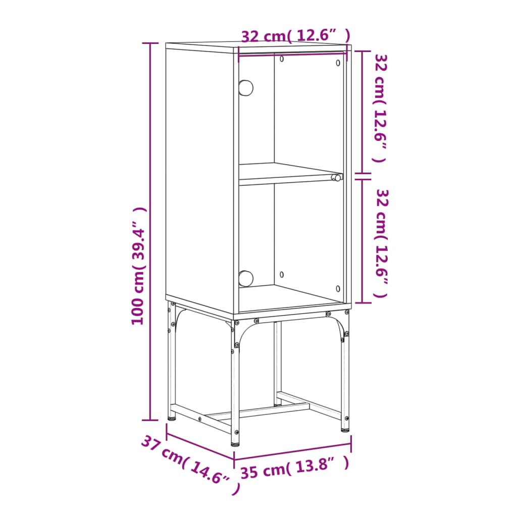 Side Cabinet With Glass Doors 35X37X100 Cm
