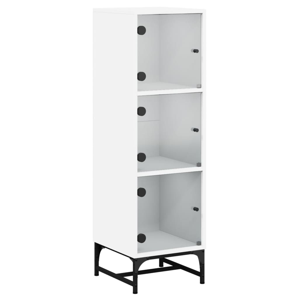 Sideboard Highboard Glass Doors 35X37X120 Cm White Black Oak Artisan Oak Steel 3