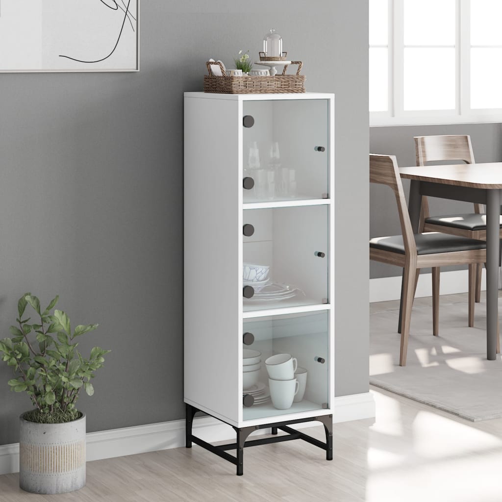 Sideboard Highboard Glass Doors 35X37X120 Cm White Black Oak Artisan Oak Steel 3