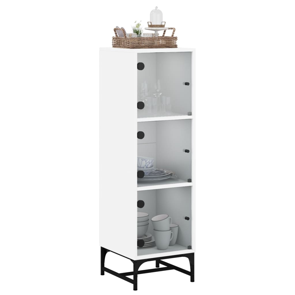 Sideboard Highboard Glass Doors 35X37X120 Cm White Black Oak Artisan Oak Steel 3