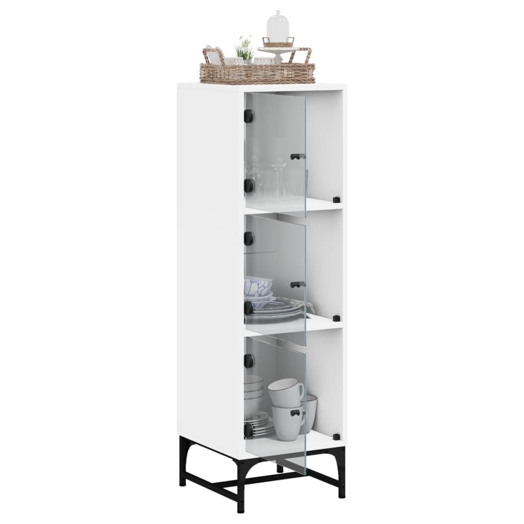 Sideboard Highboard Glass Doors 35X37X120 Cm White Black Oak Artisan Oak Steel 3