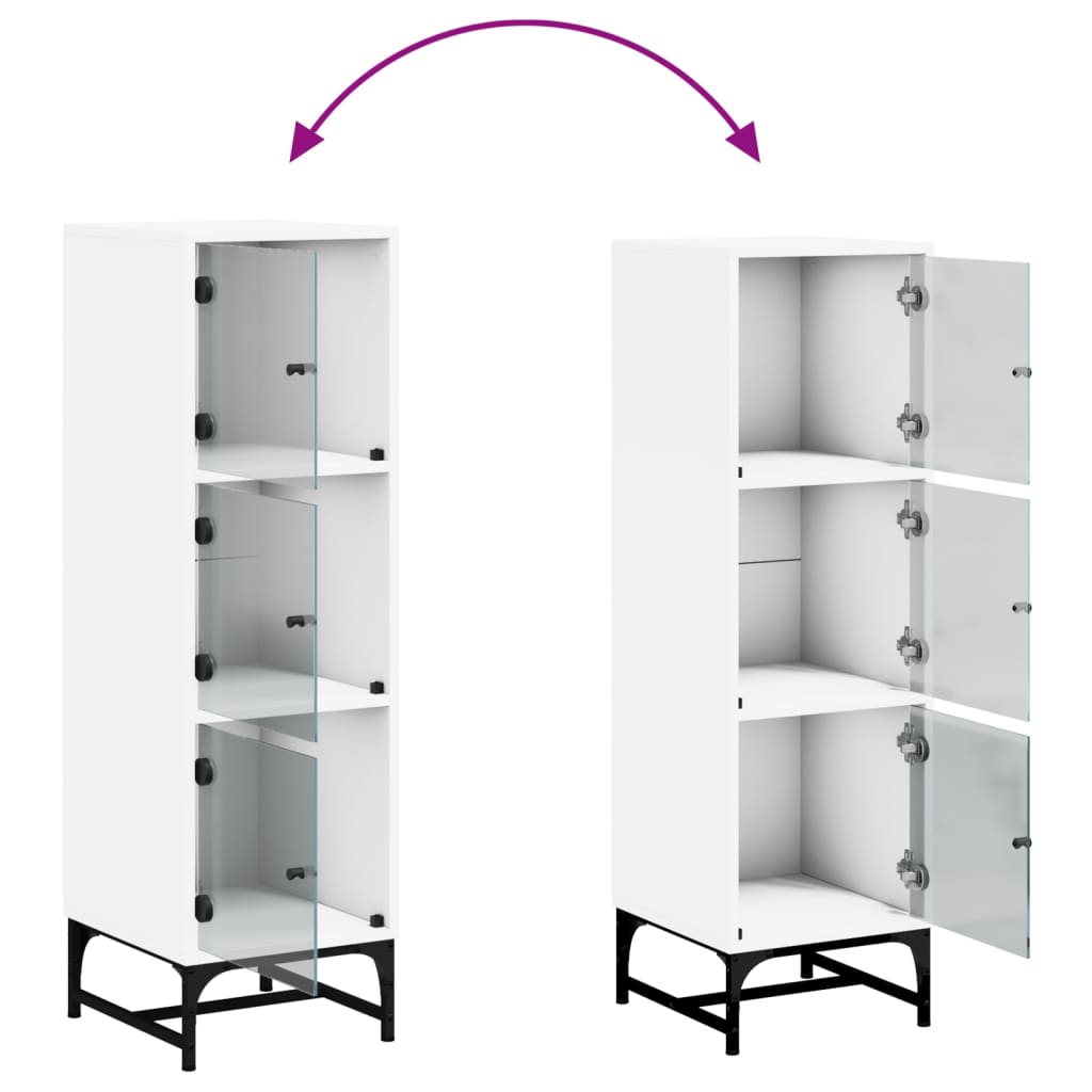 Sideboard Highboard Glass Doors 35X37X120 Cm White Black Oak Artisan Oak Steel 3