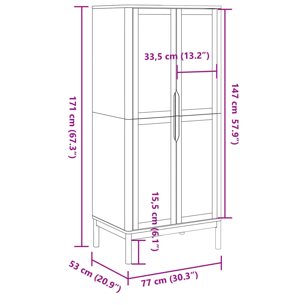 Wardrobe Floro 77X53X171 Cm Solid Wood Pine