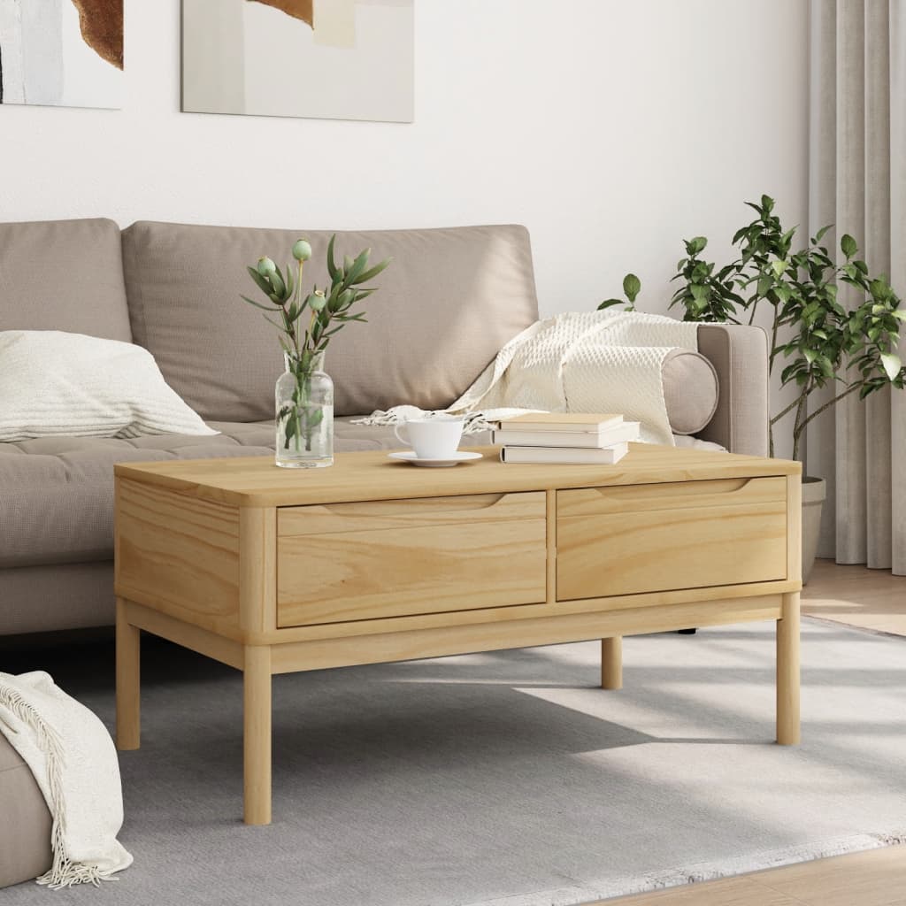Coffee Table Floro Solid Pine Wood Living Room Furniture 99x55.5x45cm wax brown