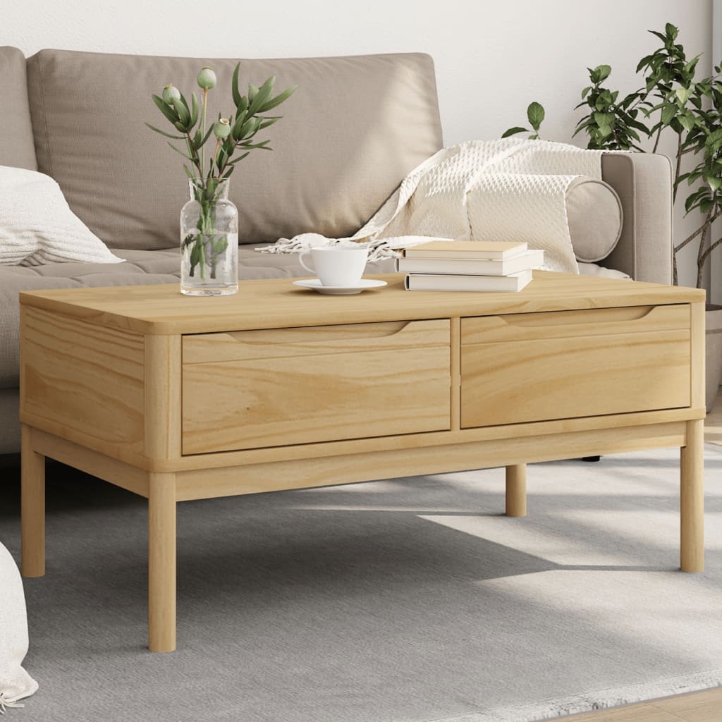Coffee Table Floro Solid Pine Wood Living Room Furniture 99x55.5x45cm wax brown