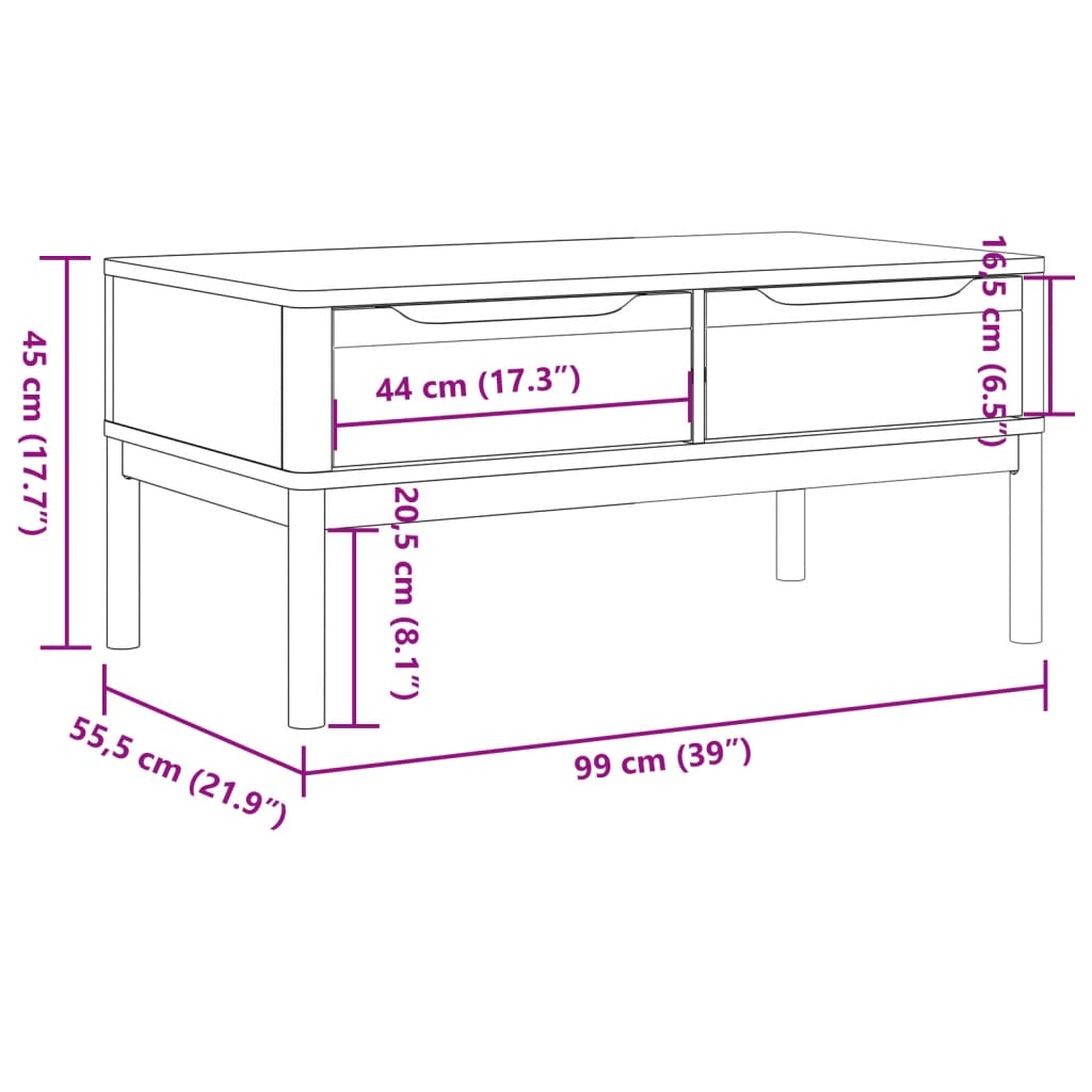 Coffee Table Floro Solid Pine Wood Living Room Furniture 99x55.5x45cm wax brown