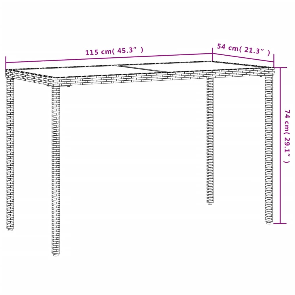 Garden Table With Top 115X54X74 Cm Poly Rattan
