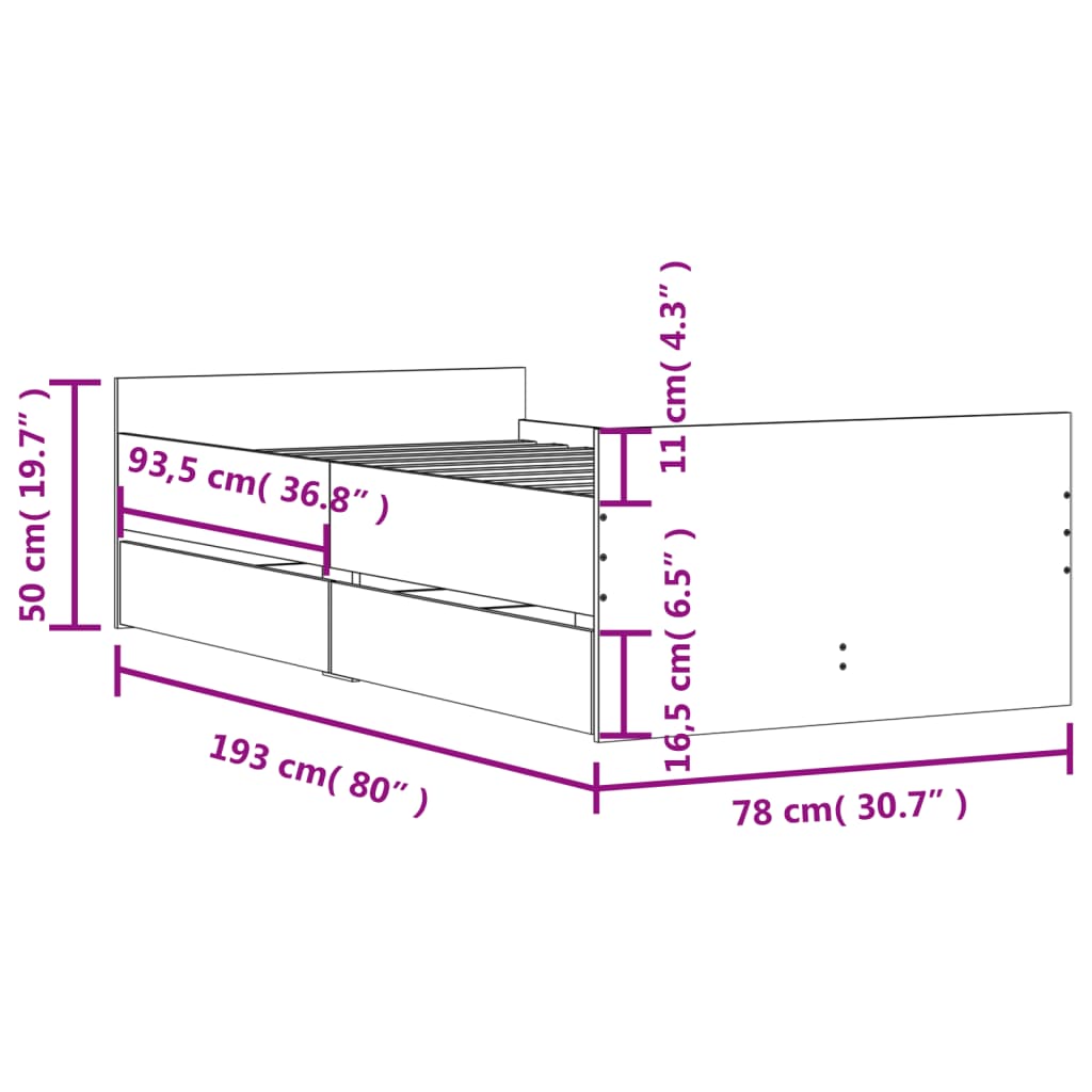 Bed Frame | | Engineered Wood | Small Single | Storage