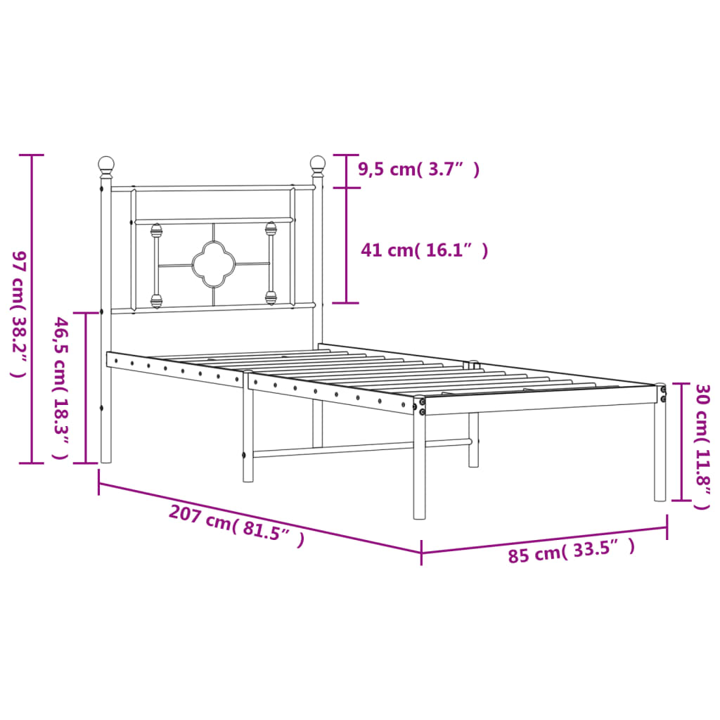 Metal Bed Frame Without Mattress 80X200Cm